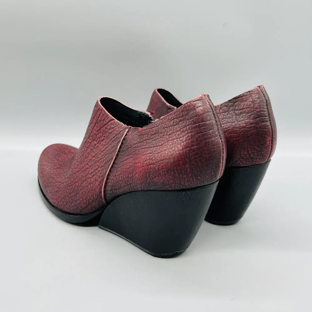 Kork Ease Boots Womens 9 Red Leather Original Ankle Zip Wedge Heel Booties Shoes